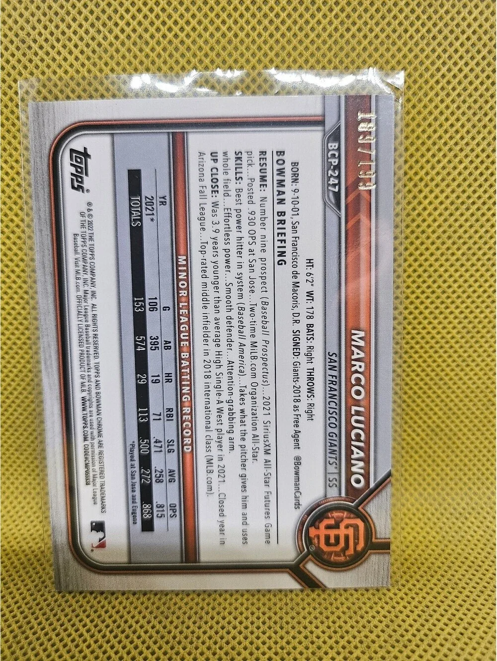 Marco Luciano [Pink Mega Box Mojo] #BCP-247 -2022 Bowman Chrome Prospects-No/199
